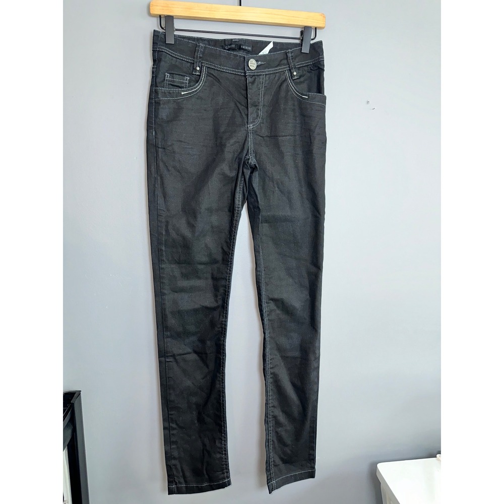 IKKS Slim Fit Women's Black Denim Jeans Stretch Cotton Blend Size‎ 24